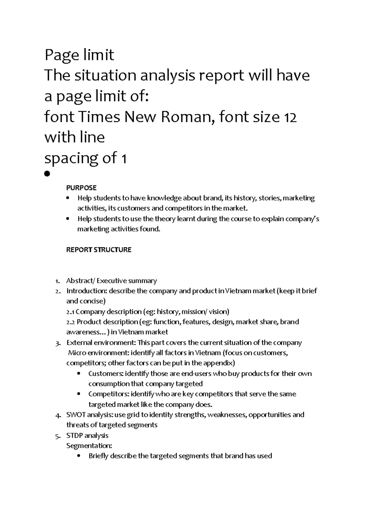 Report structure - Page limit The situation analysis report will have a ...