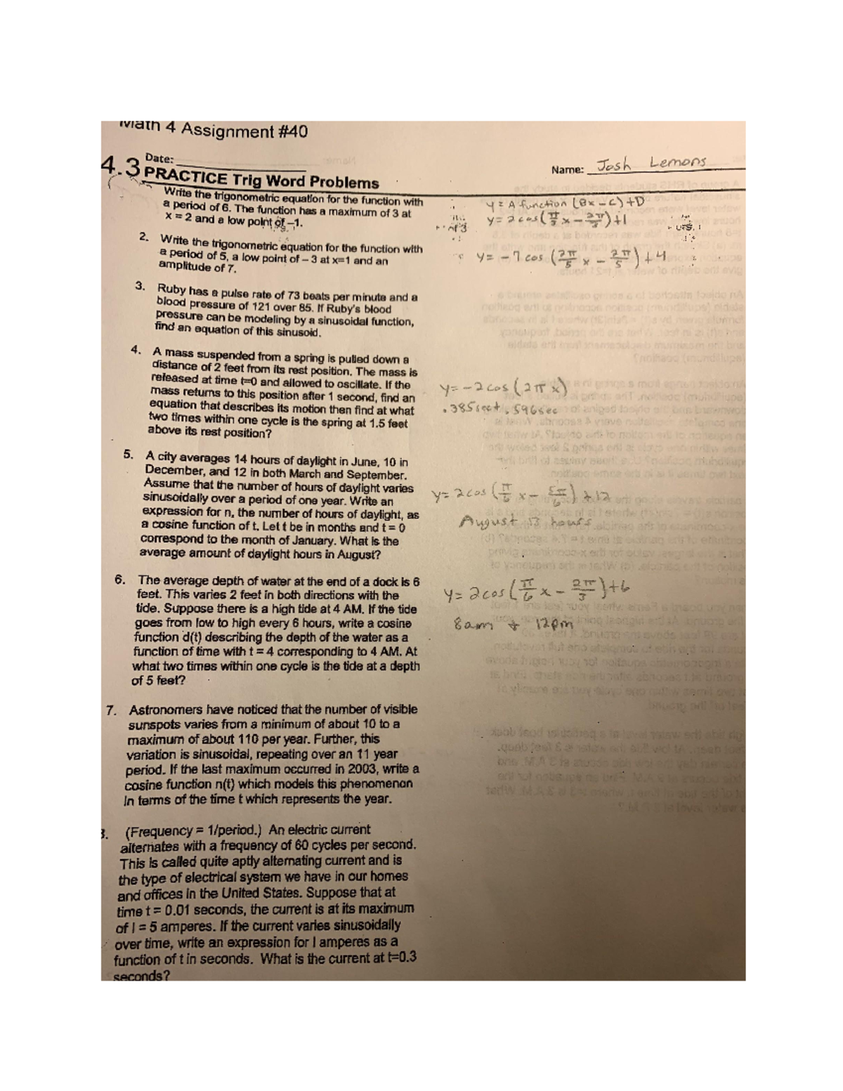 Math Assignment #40 - Practice trig word problems - MATH 5322 - Studocu