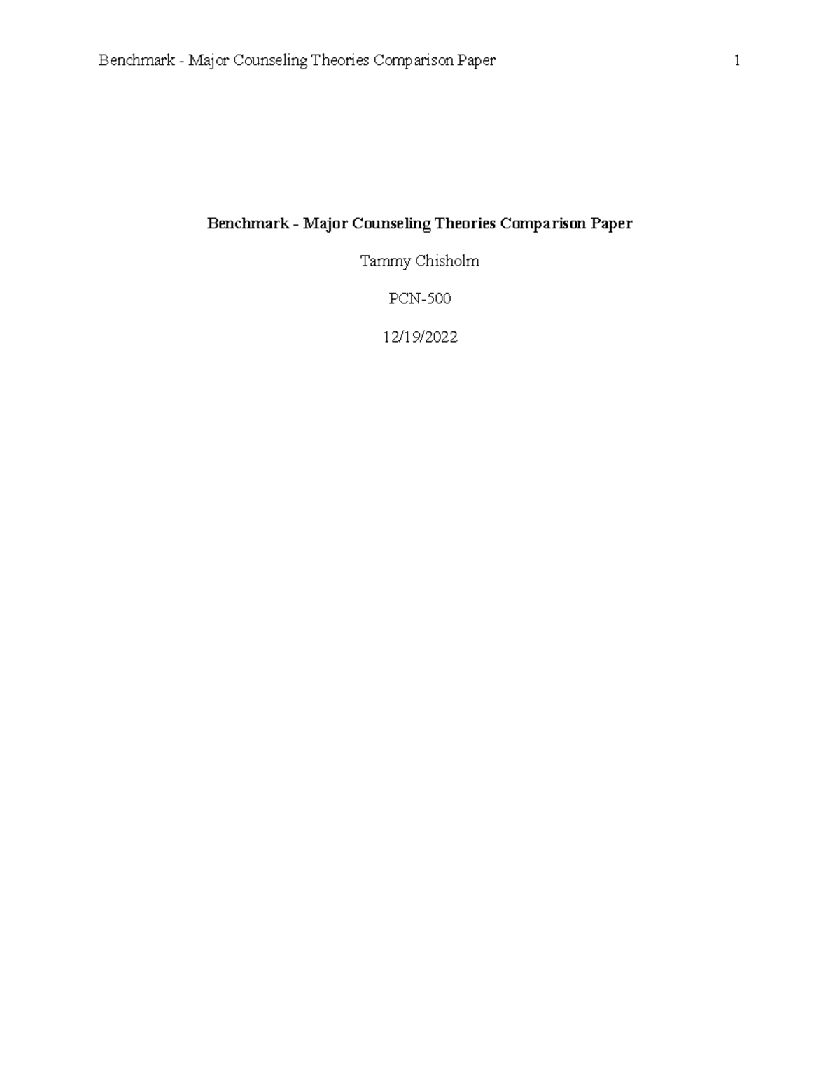 Benchmark Major Counseling Theories Comparison Paper At One Point 