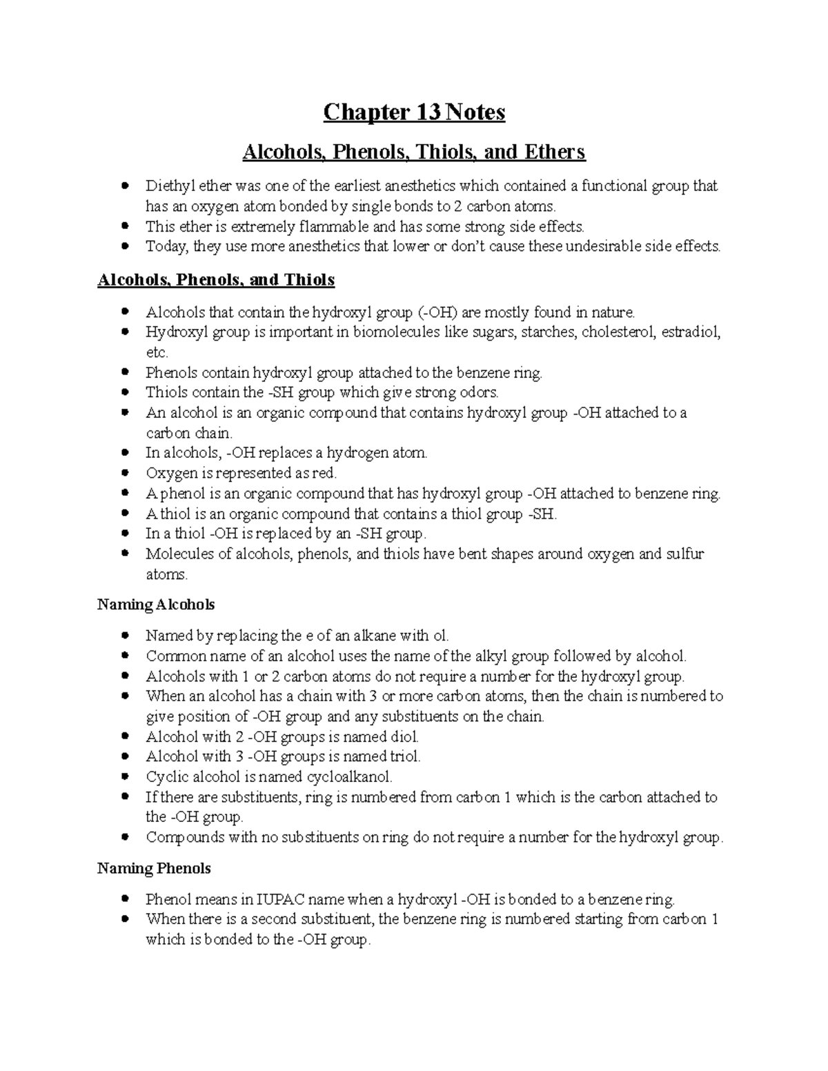 Chapter 13 Alcohols, Phenols, Thiols, And Ethers - Chapter 13 Notes ...