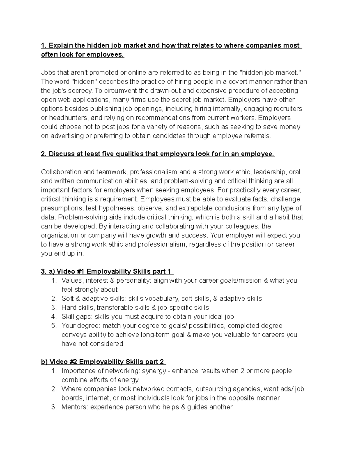 Portfolio Questions Week 5 - Explain the hidden job market and how that ...