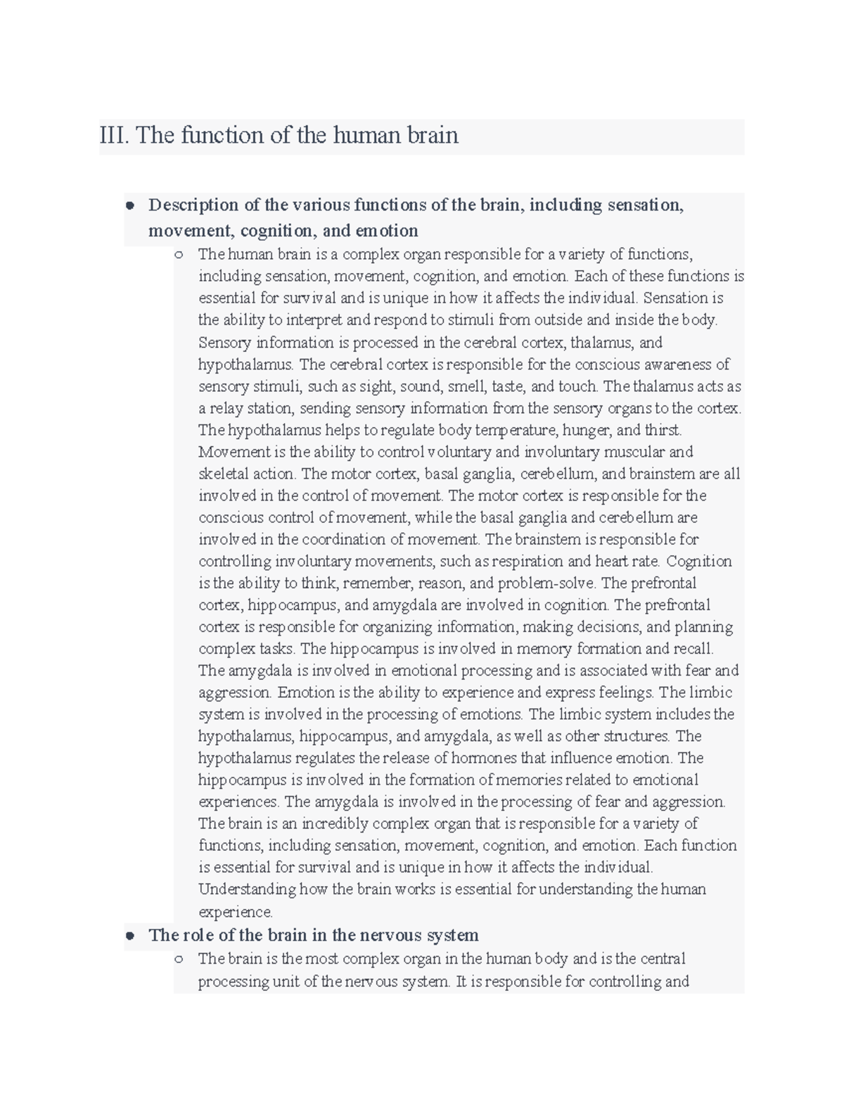 The function and development of the human brain - III. The function of ...