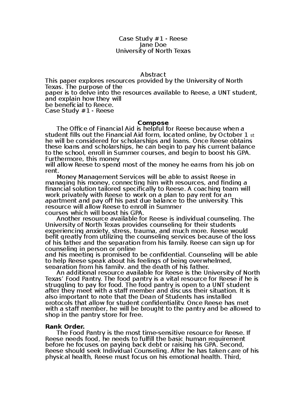 HDFS 1013 CASE Studies - Case Study #1 - HDFS 1013 - Case Study #1 - Reese  Jane Doe University of - StuDocu