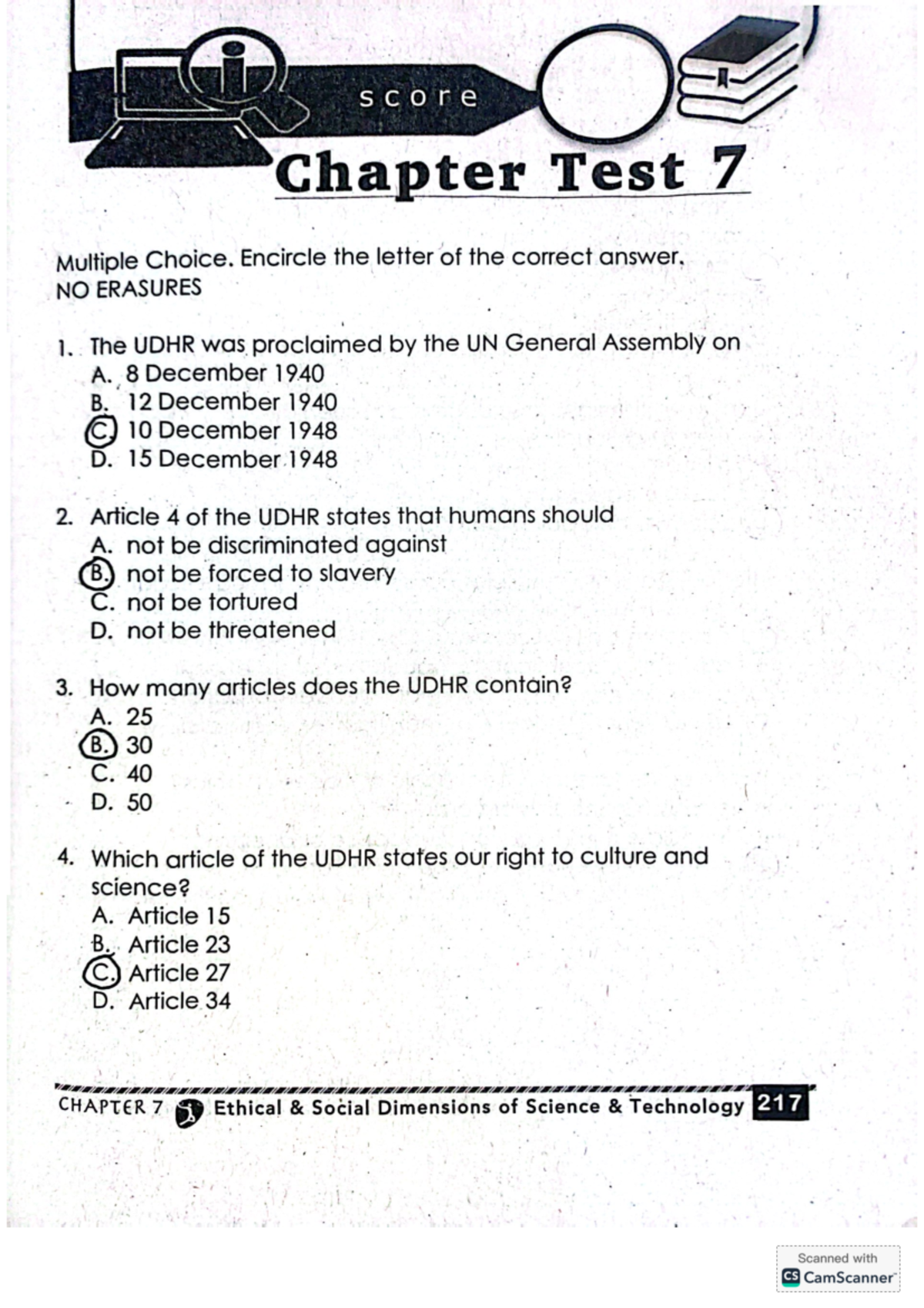Chapter TEST 7 - chalter test sts - score Chapter Test 7 Multiple ...