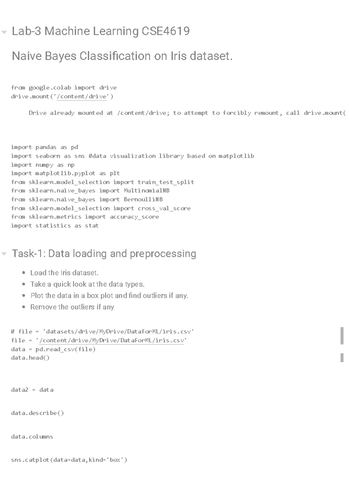 Lab3 Iris Naive Bayes Classification.ipynb - Colaboratory - Naive Bayes ...