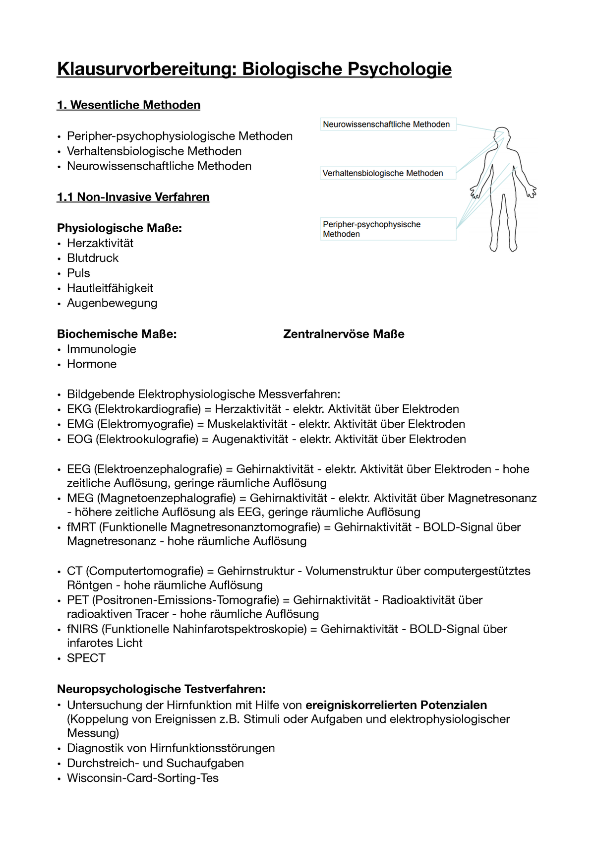 PFH, Psychologie (B. Sc.): Biopsychologie (Semester 1 ...