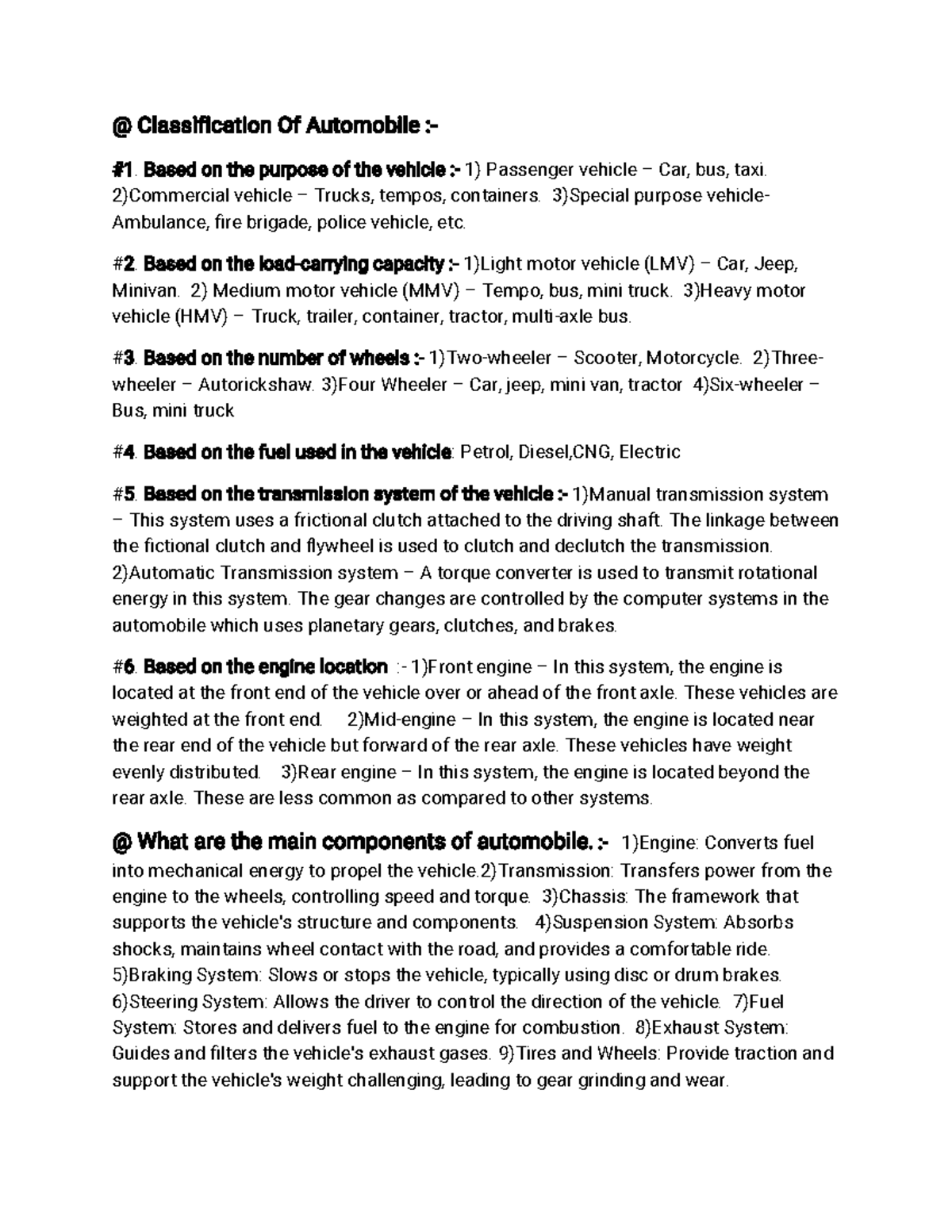 Automobile engineering IMP - @ Classification Of Automobile :- #1 ...