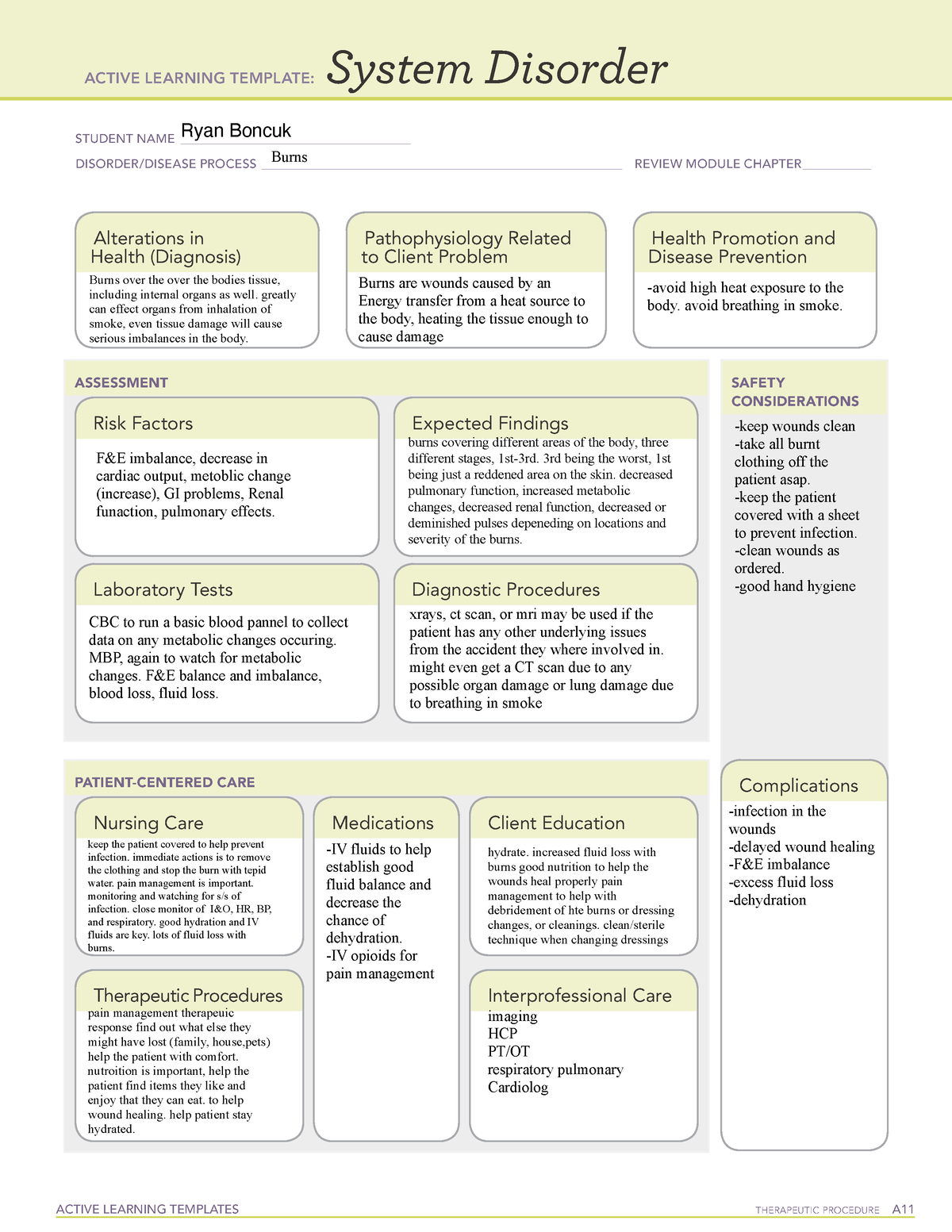 Burns - ATI Template - ACTIVE LEARNING TEMPLATES TherapeuTic procedure ...