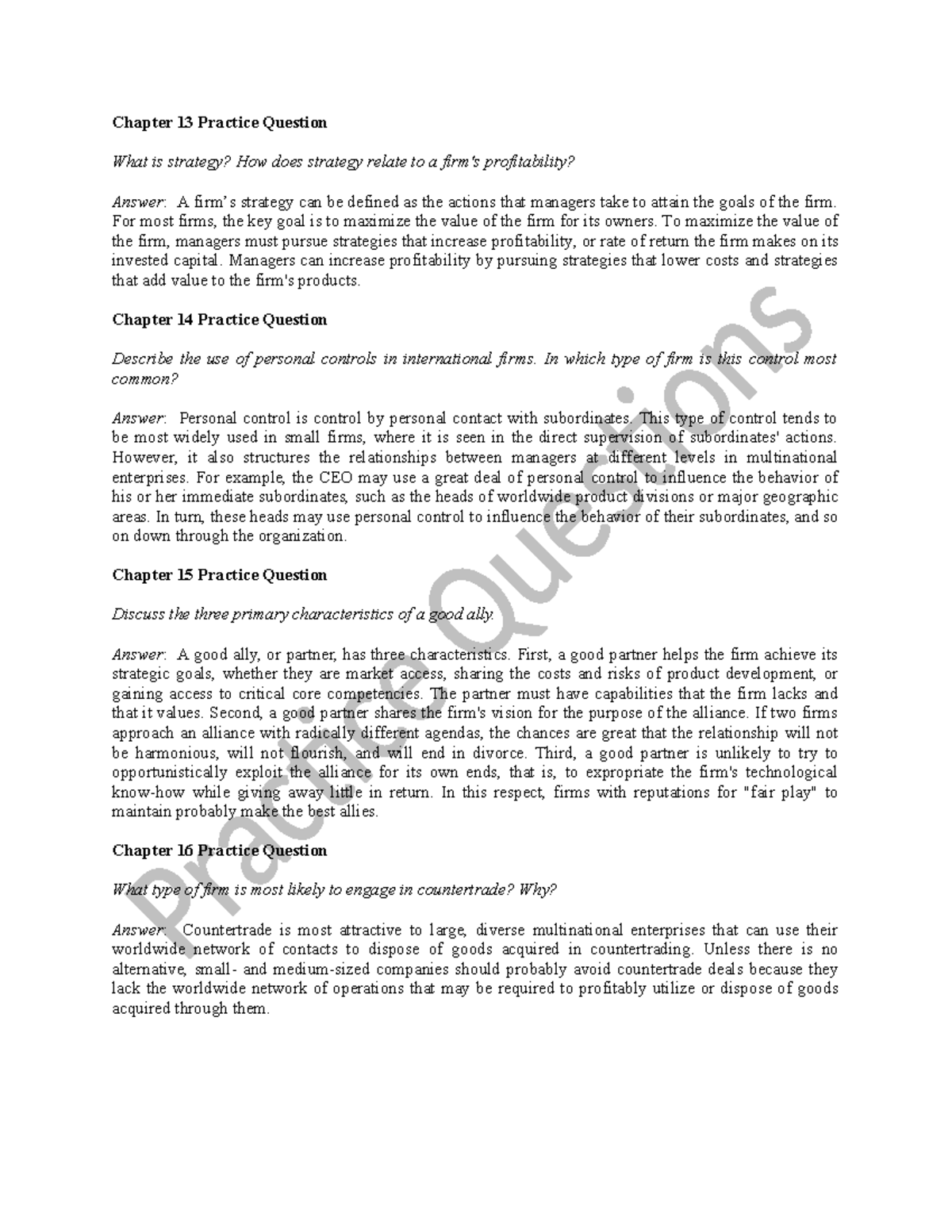 Practice Questions - Chapter 13 Practice Question What is strategy? How ...