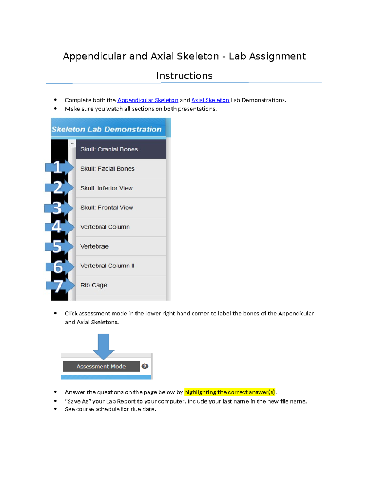 Appendicular and Axial Skeleton - Lab Assignment - Appendicular and ...