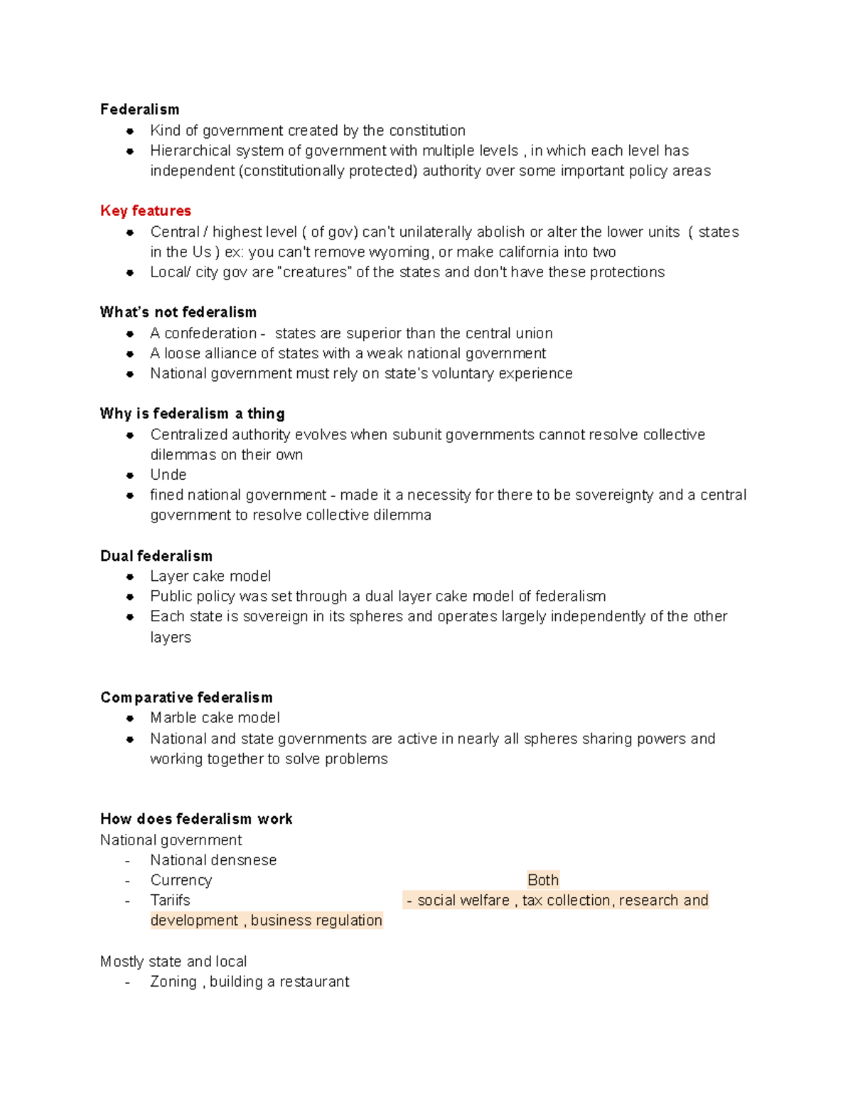 POLS 101 - Helpful Notes - Federalism Kind Of Government Created By The ...