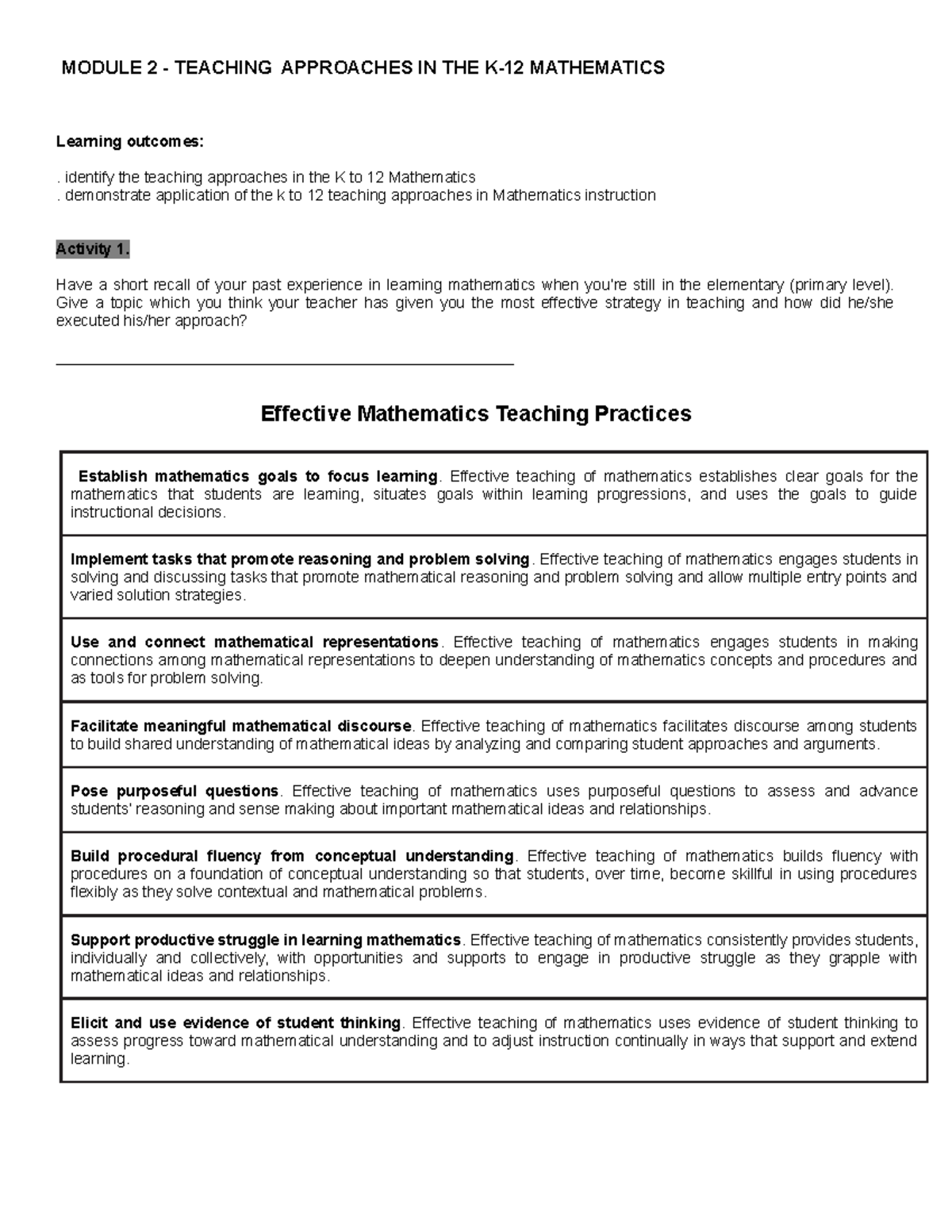 GED109Module 2 - Module in teaching primary mathematics - MODULE 2 ...