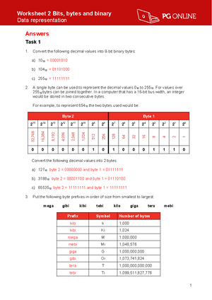 Data Representation Worksheet 1 Number system - Worksheet 1 Number ...