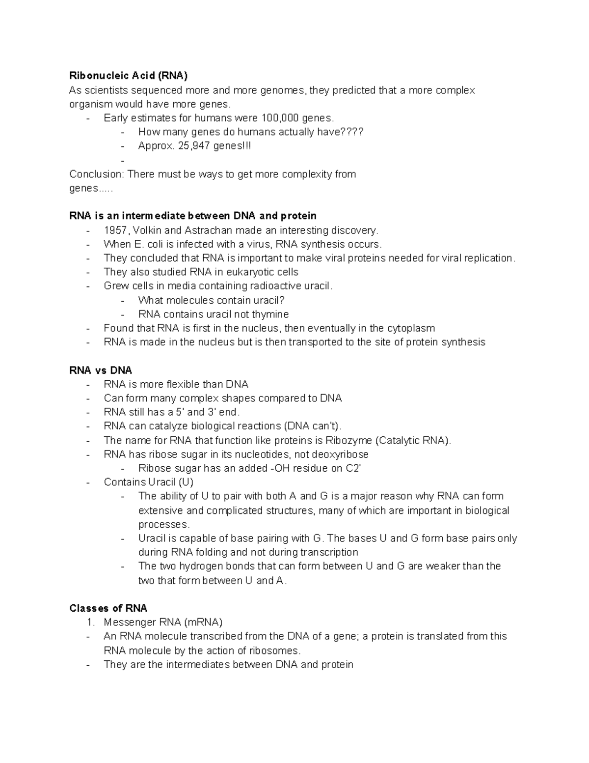 RNA - Lecture Notes about RNA. Definitions, examples, and how it works ...