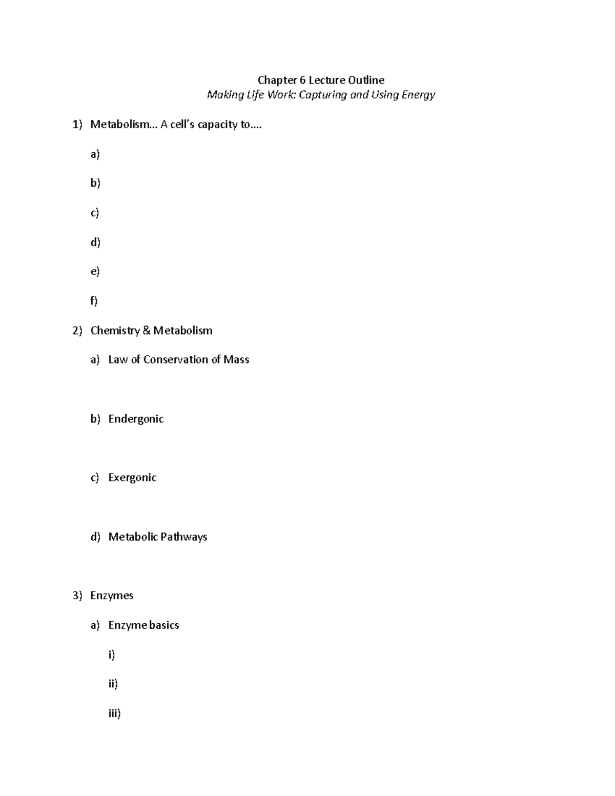 Chapter 6 Lecture Outline - Metabolism Basics - Chapter 6 Lecture ...