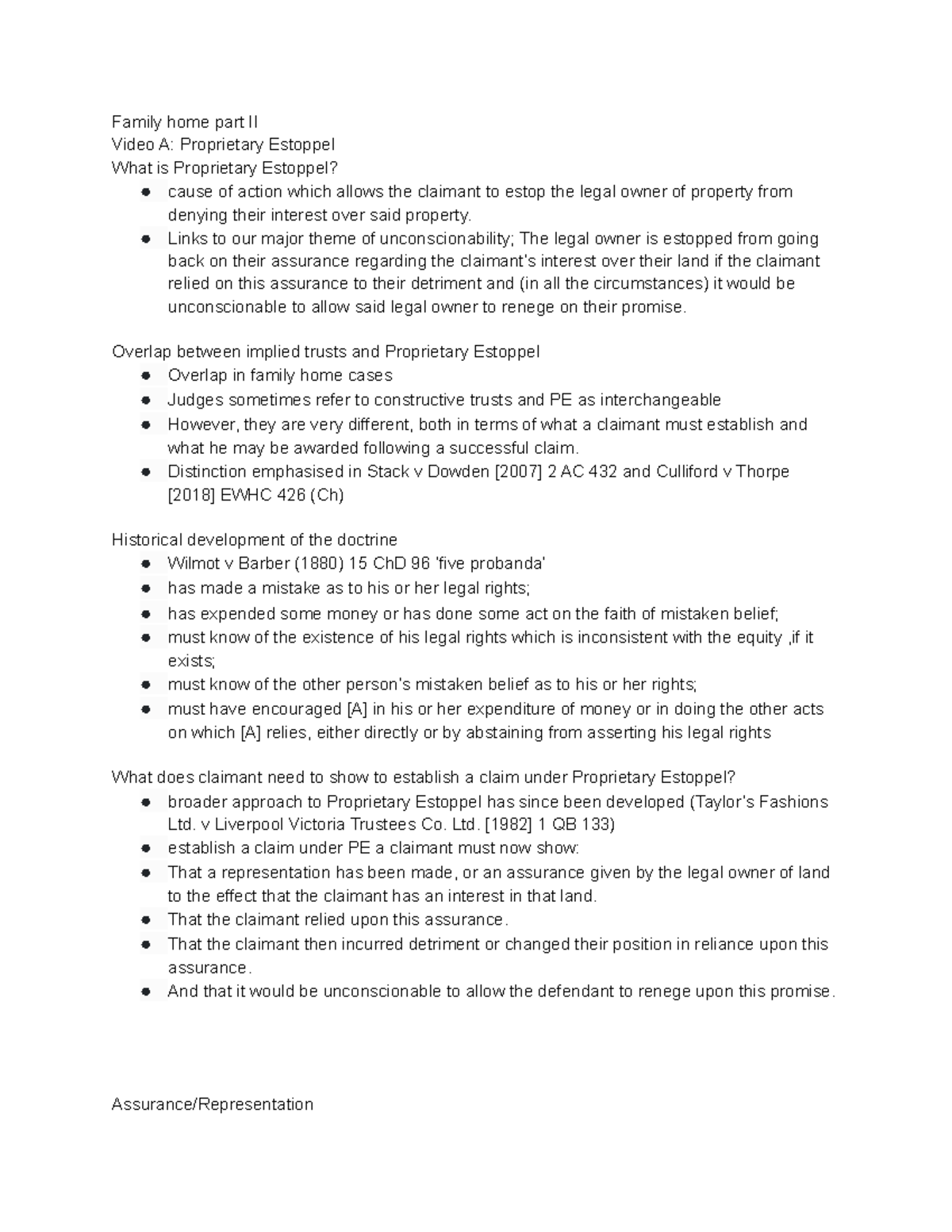 Proprietary Estoppel Definition Elements and Remedies Studocu