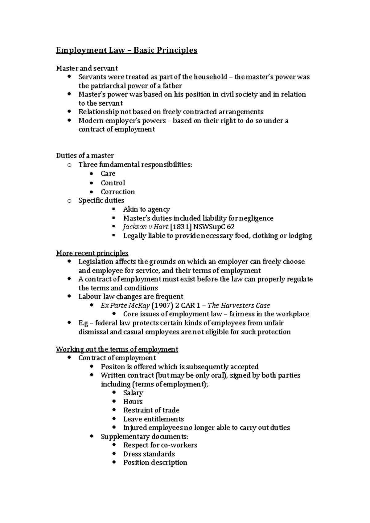 Lecture Notes Employment Law Basic Principles Course 1 Employment Law Basic Principles 