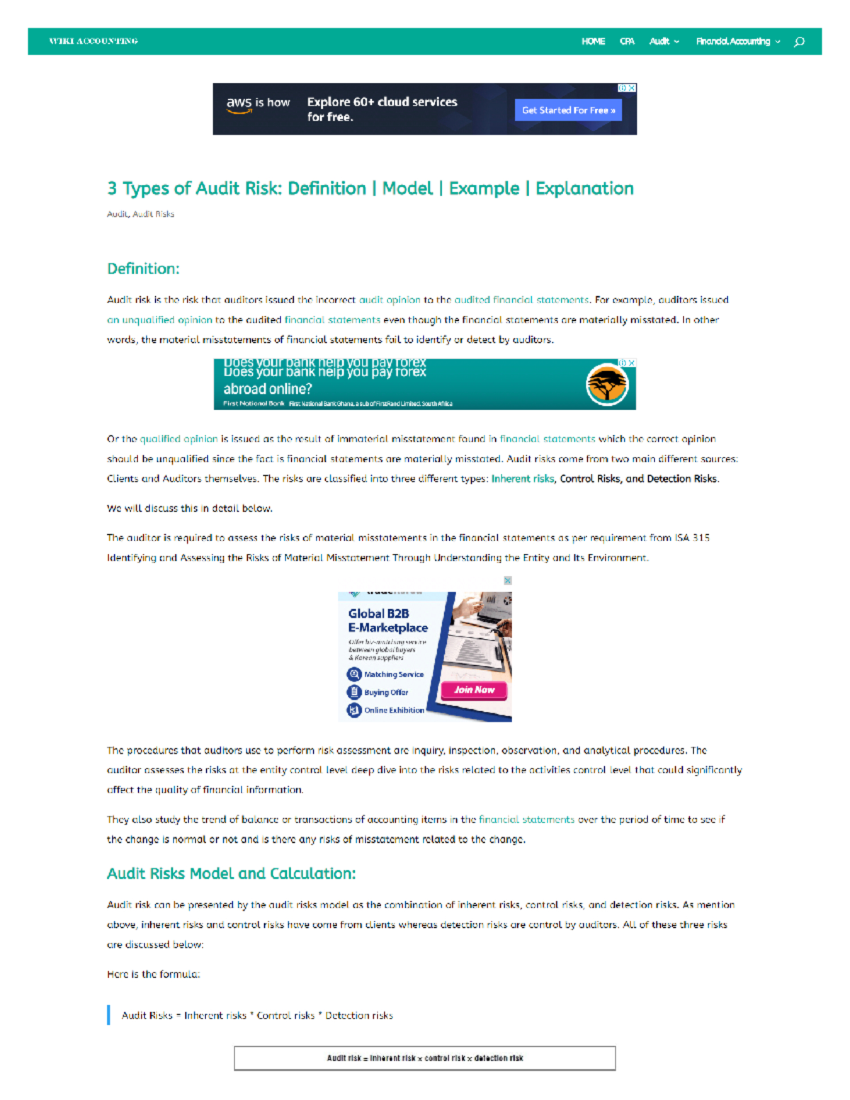 Audit RISK - tutorials - WIKI ACCOUNTING HOME CPA Audit Financial ...