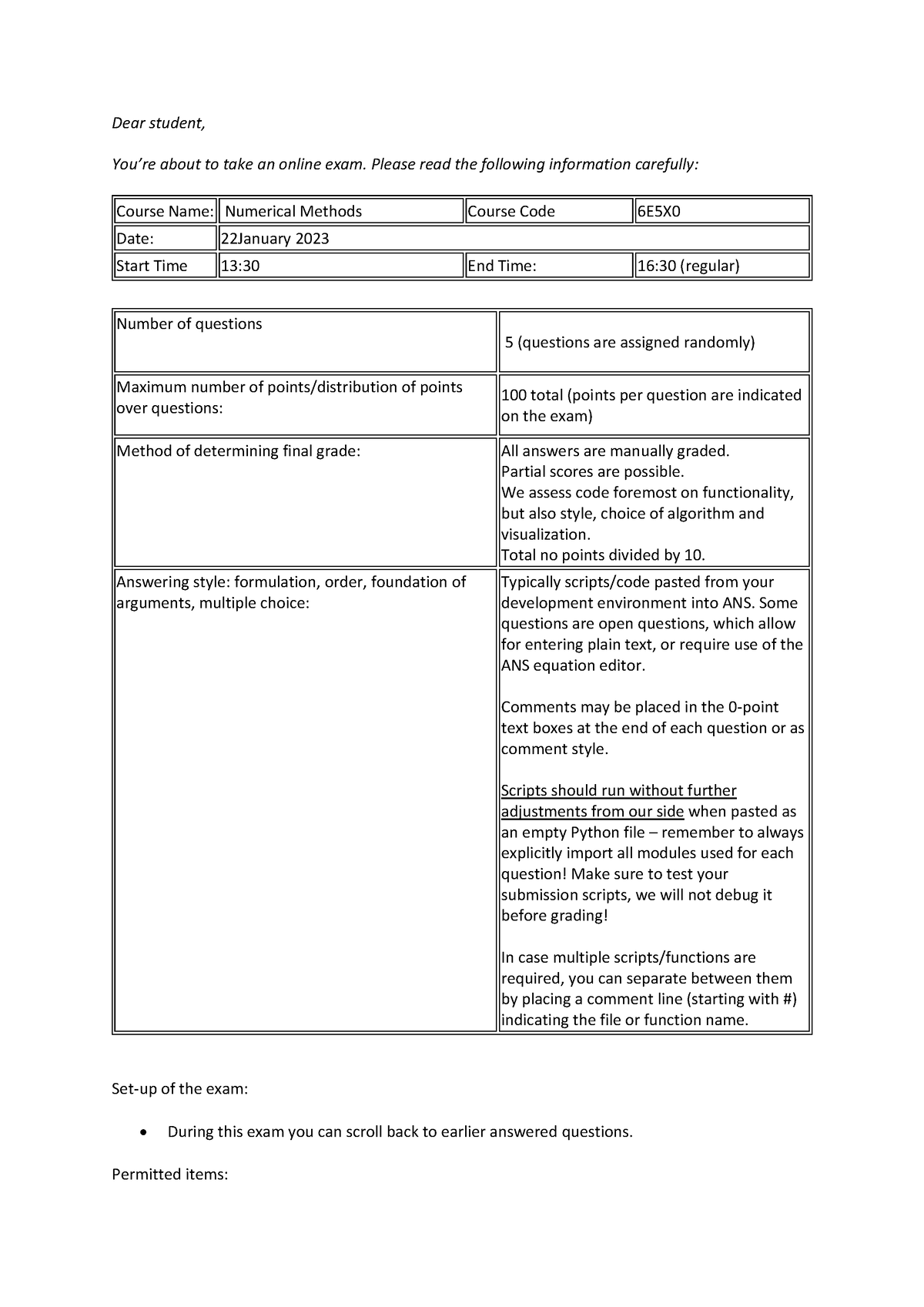 Cover page Ans Delft Exam 2023-2024 - Dear student, You’re about to ...