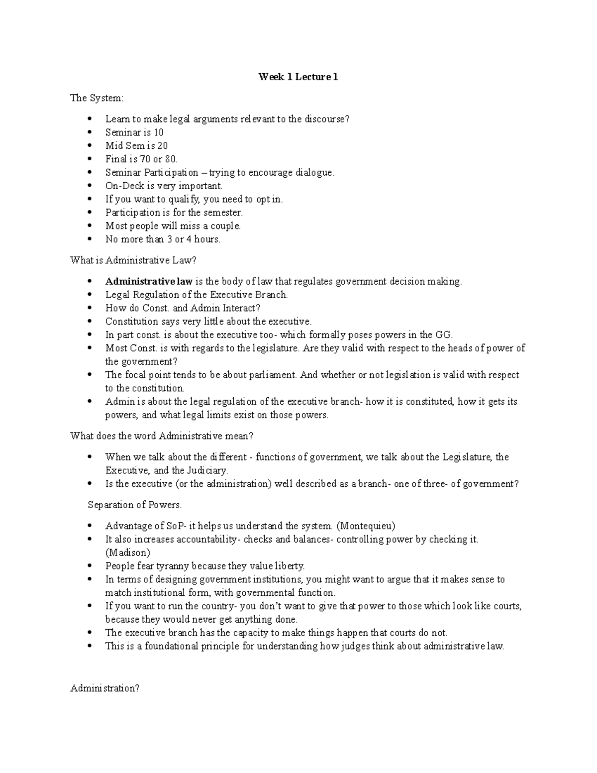Week 1 Lecture 1 - ADMIN LAW NOTES - Week 1 Lecture 1 The System: Learn ...