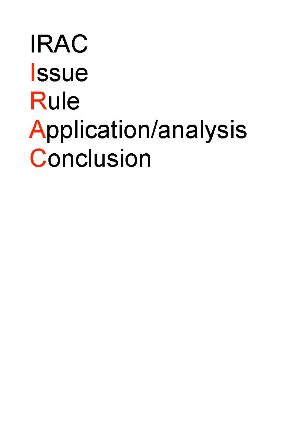 IRAC - LAW-053 - IRAC Issue Rule Application/analysis Conclusion - Studocu