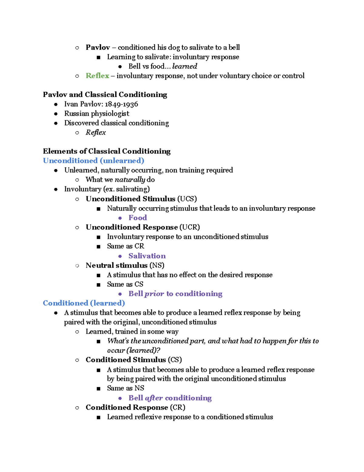 Psych 8 Brian Crosby Lecture Pavlov conditioned his dog to