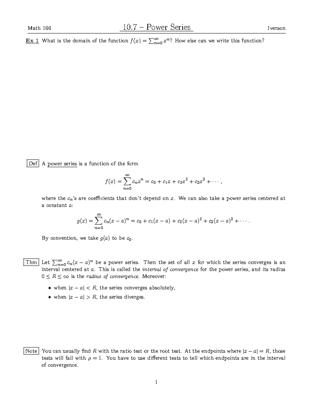 10.7 Notes (part 1) - Ex 1 What is the domain of the function f (x) = ∑ ...