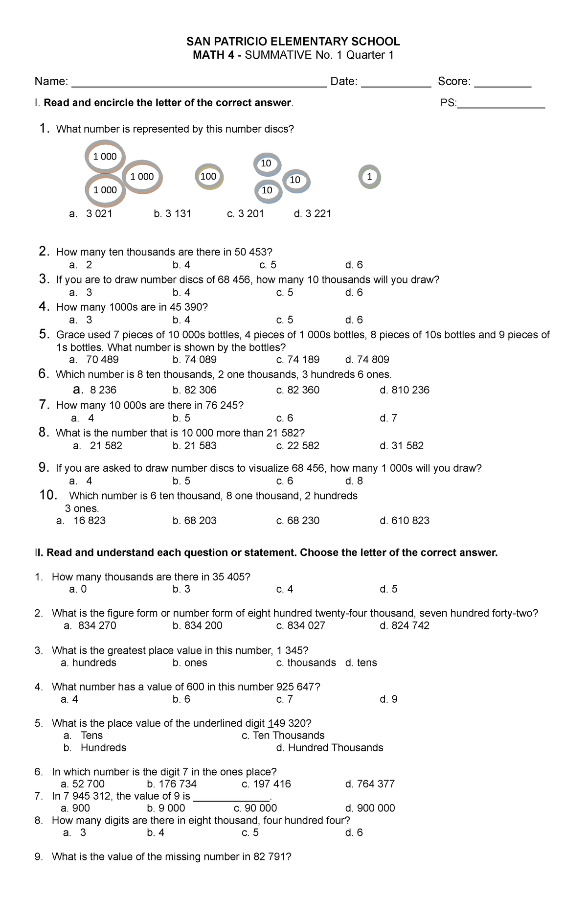 Summative Test Material in Math - SAN PATRICIO ELEMENTARY SCHOOL MATH 4 ...