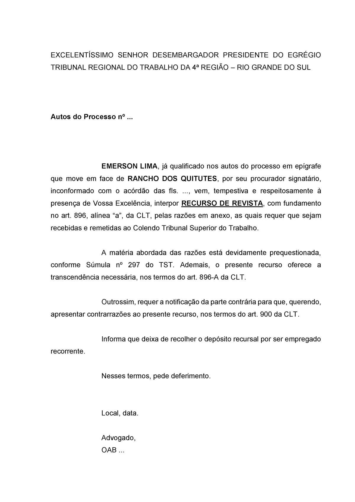 Introduzir 38 Imagem Modelo De Recurso De Revista Trabalhista Vn 8752