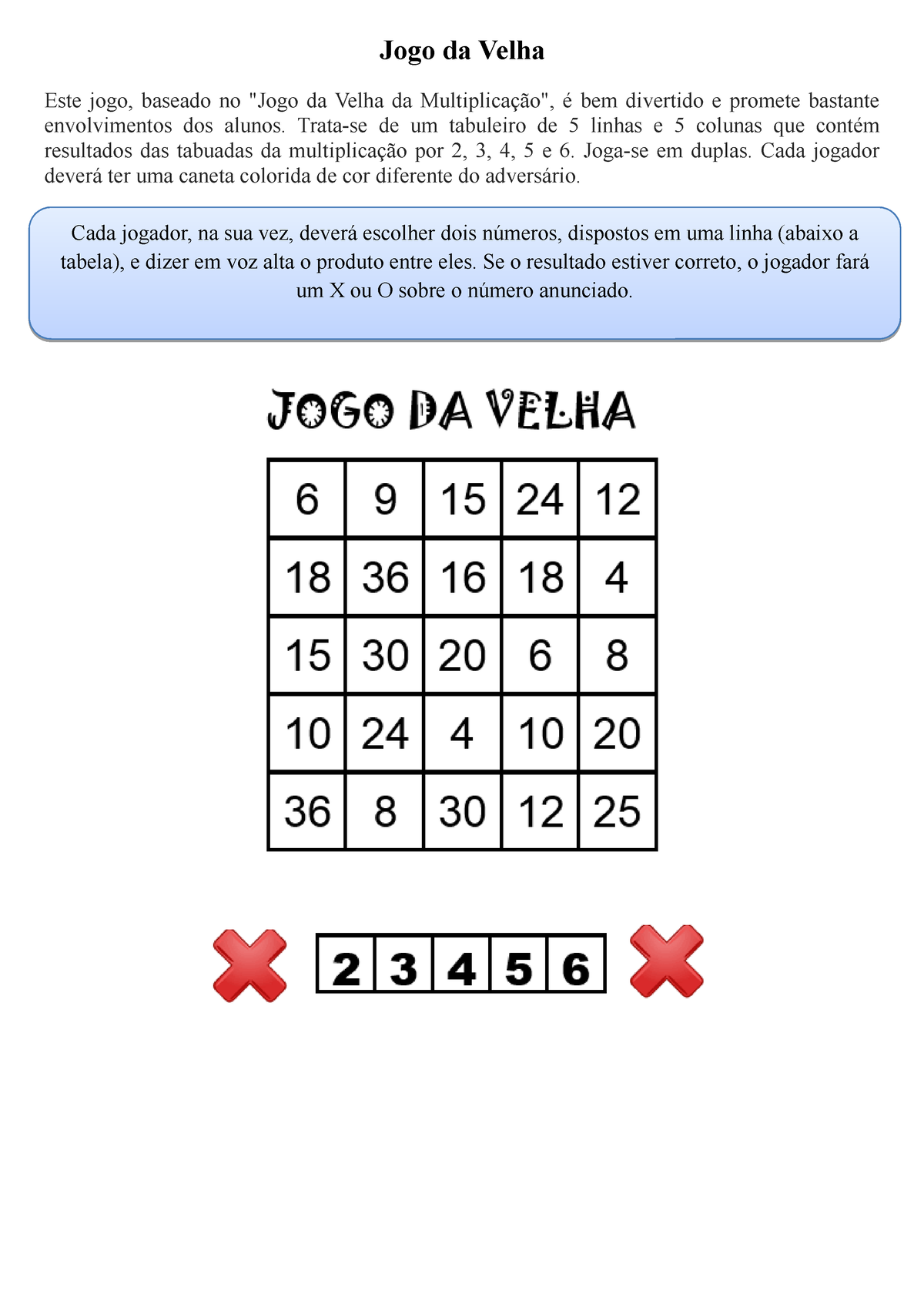 Jogo da velha e Matemática: Tabuada de multiplicação do 3 e do 7
