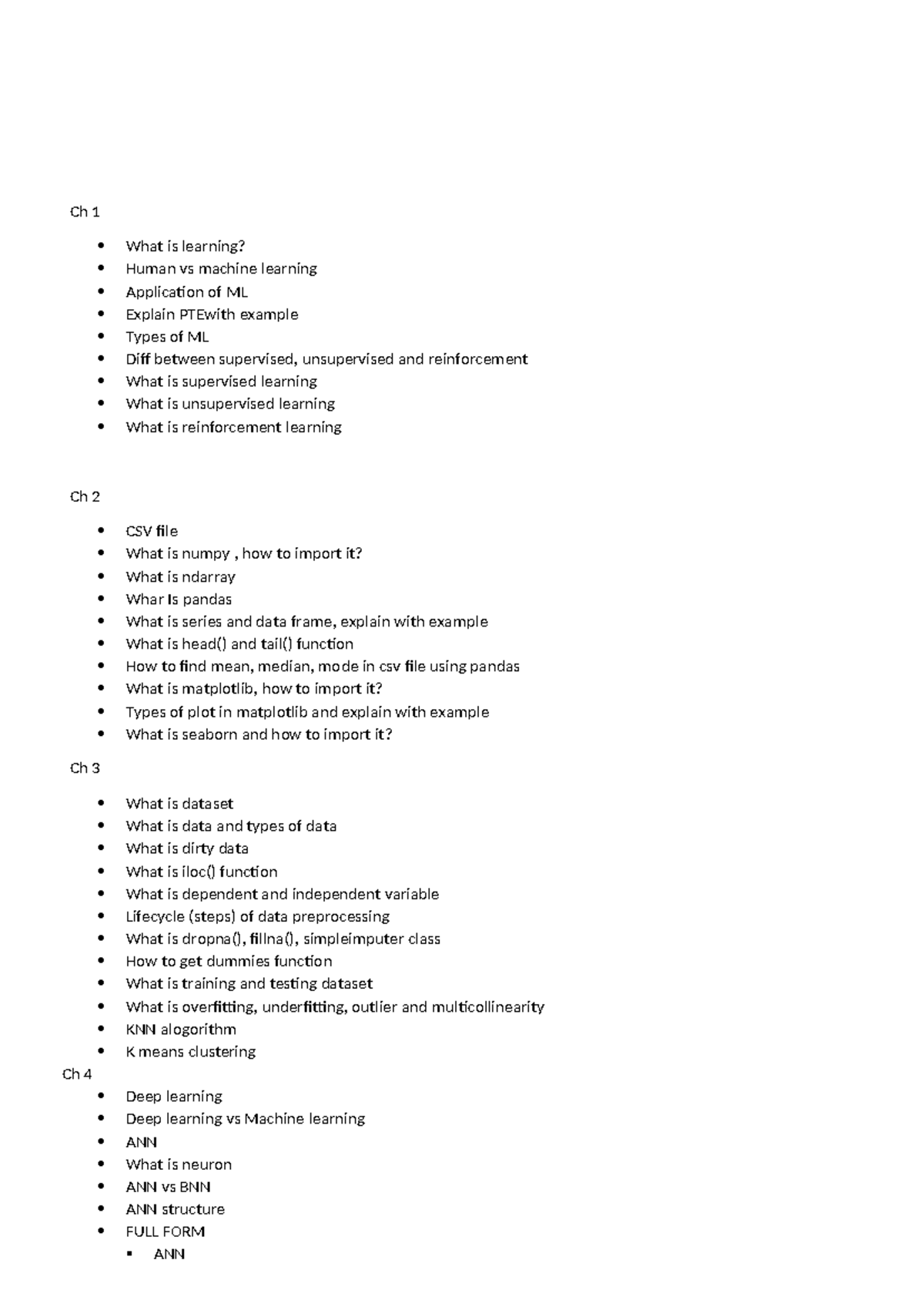 ML IMP Questions - Really Helpful for exam studies especially for mid ...