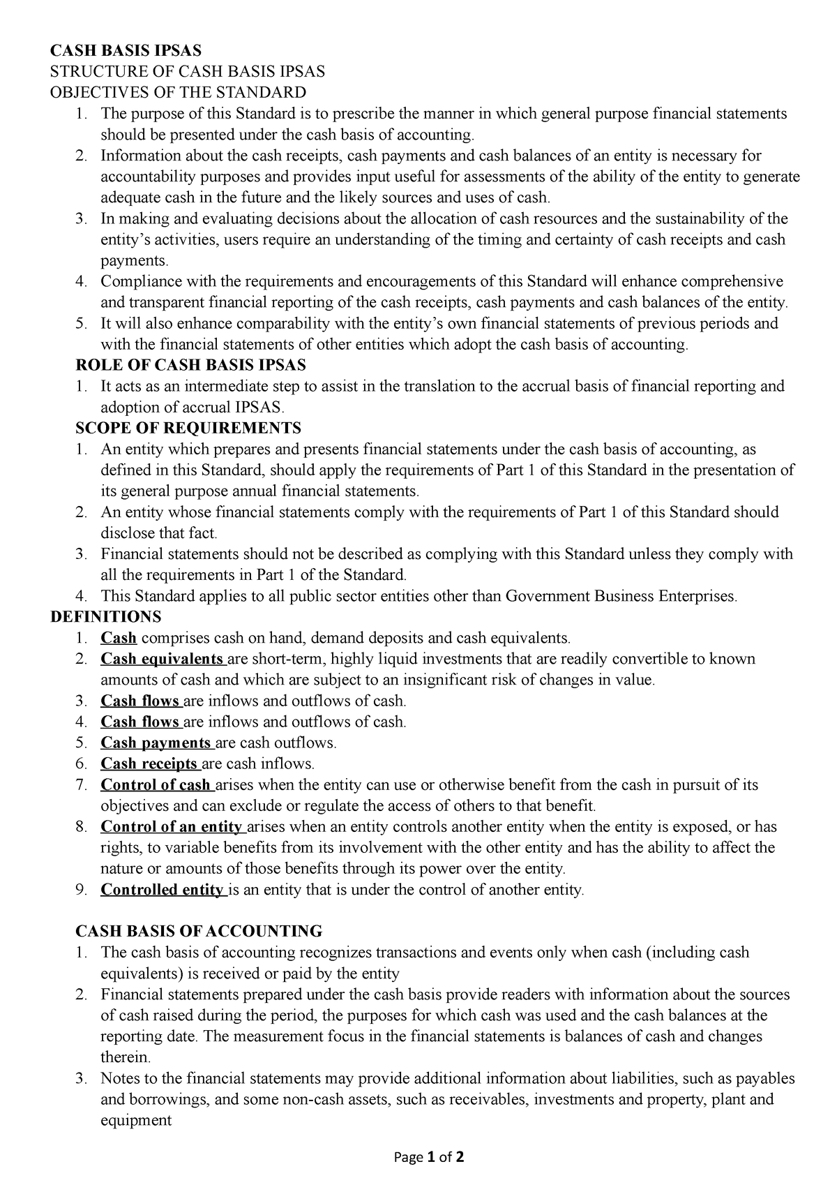 CASH Basis Ipsas - CASH BASIS IPSAS STRUCTURE OF CASH BASIS IPSAS ...