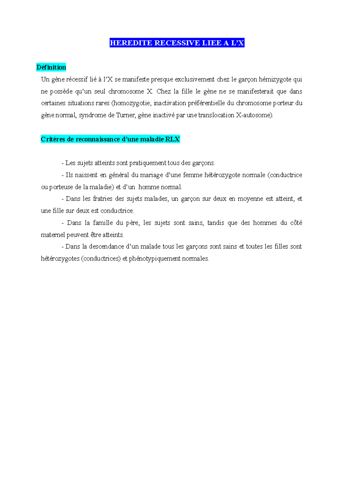 Heredite Recessive LIEE A L X - HEREDITE RECESSIVE LIEE A L’X ...