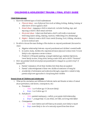 Final Exam Study Guide - / - When the Nightmare is Real: trauma in ...