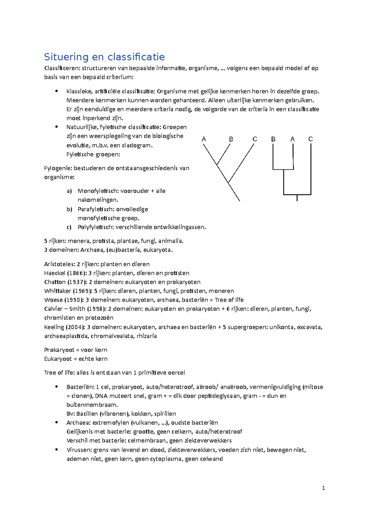 Samenvatting Planten deel 1 - Situering en classificatie Classificeren ...