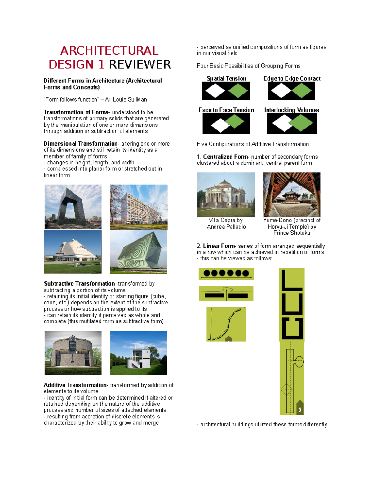 Architectural Design 1 Reviewer - ARCHITECTURAL DESIGN 1 REVIEWER ...