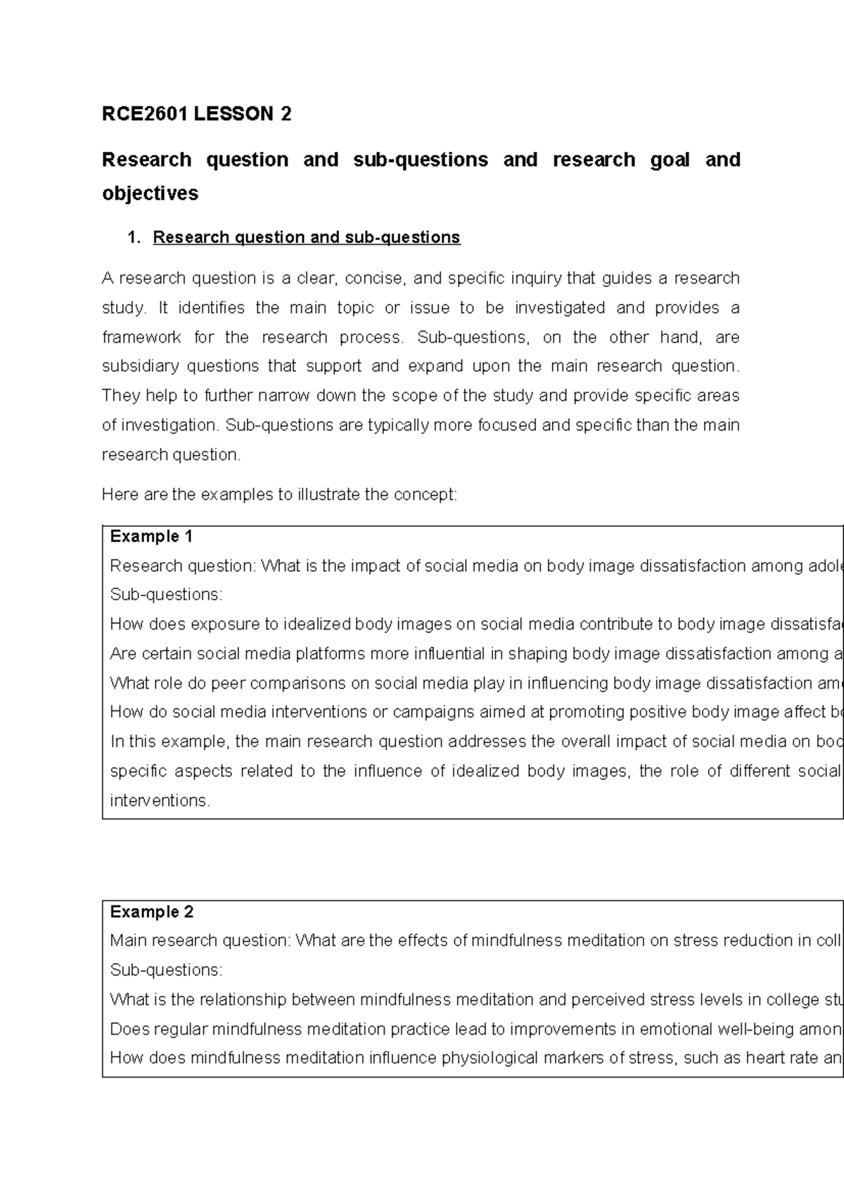 what is a research question rce2601