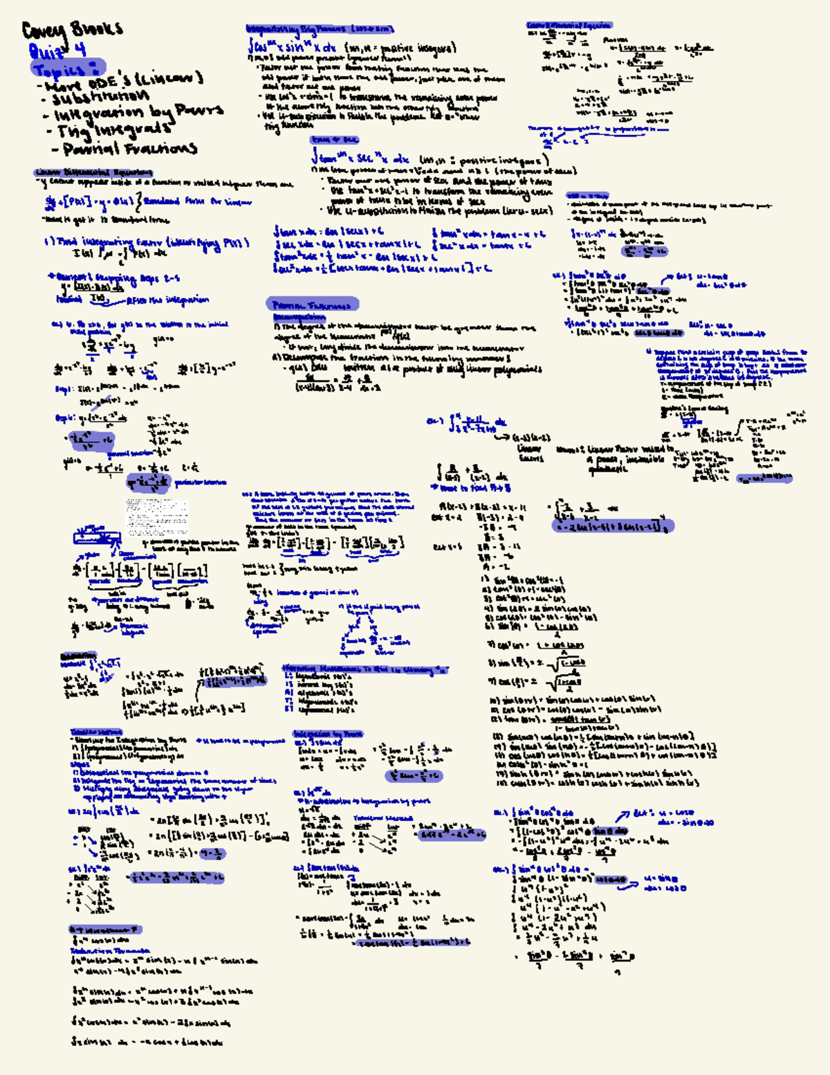 Quiz 4 Notes Sheet - Covey BWOKS Integration byTrig Powers. lust sin ...