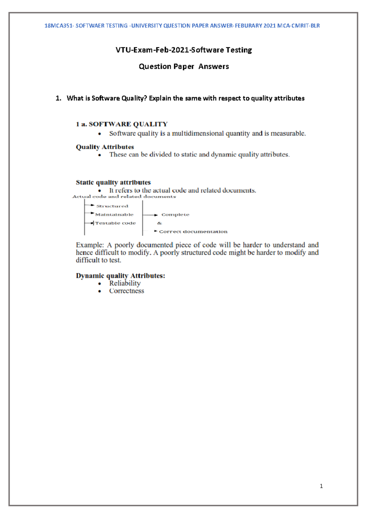 VTU exam Question Paper with Solution of 18MCA351 Software Testing Feb ...