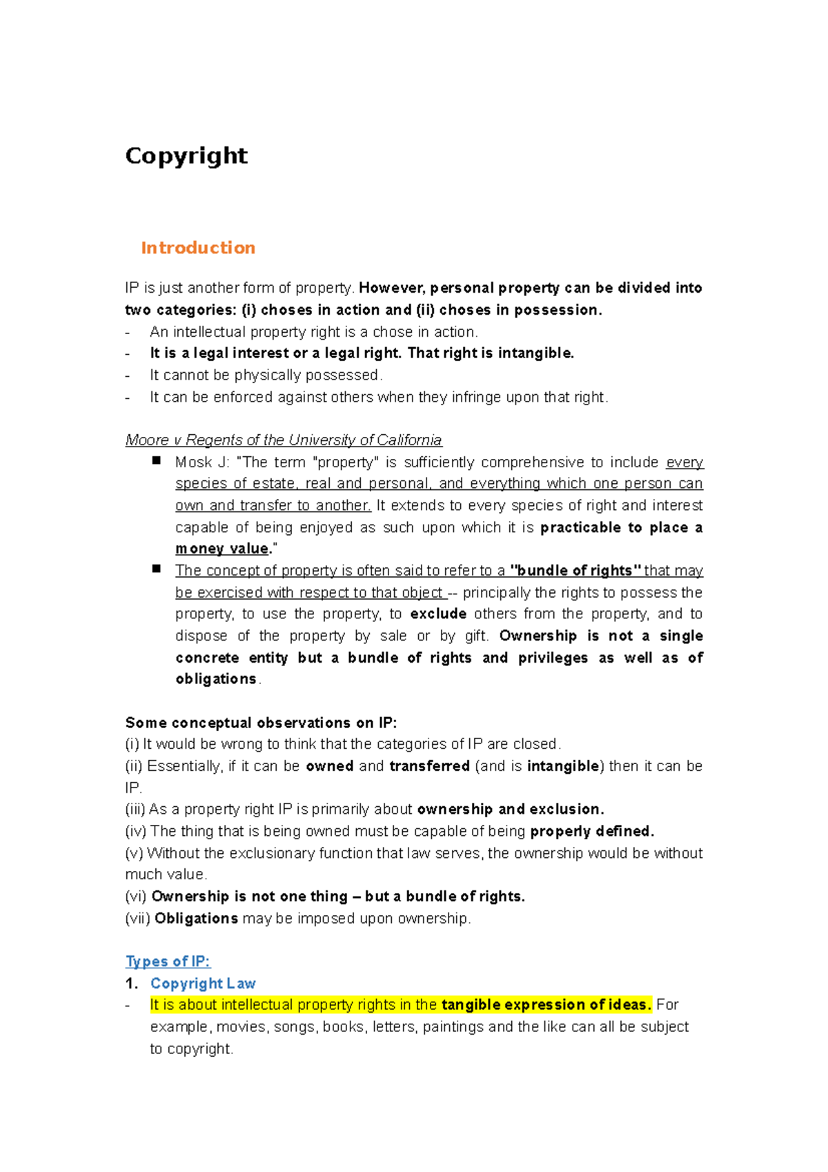 Lecture Notes - Copyright Introduction IP is just another form of ...