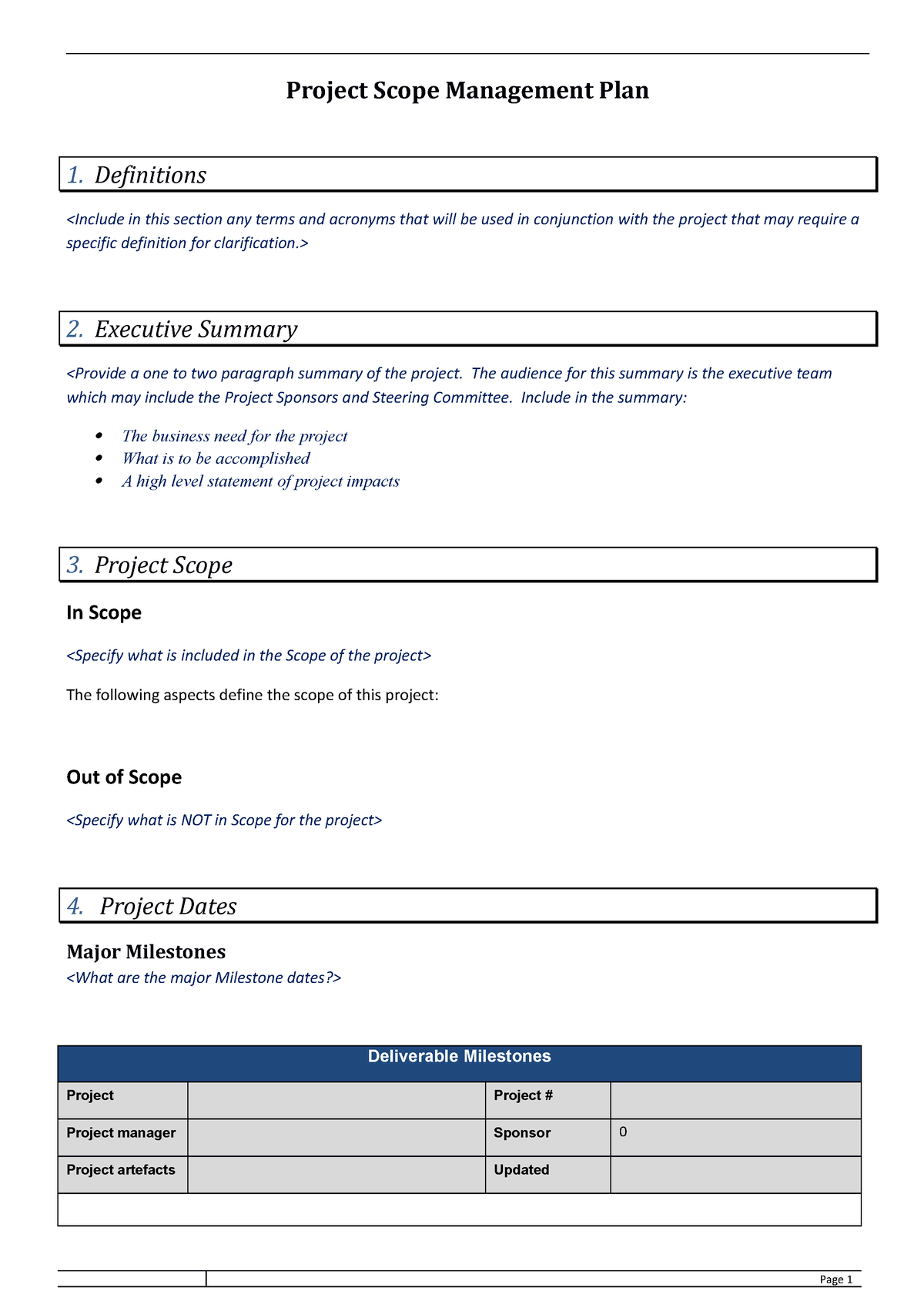 Project Scope Management Plan Template - Project Scope Management Plan ...