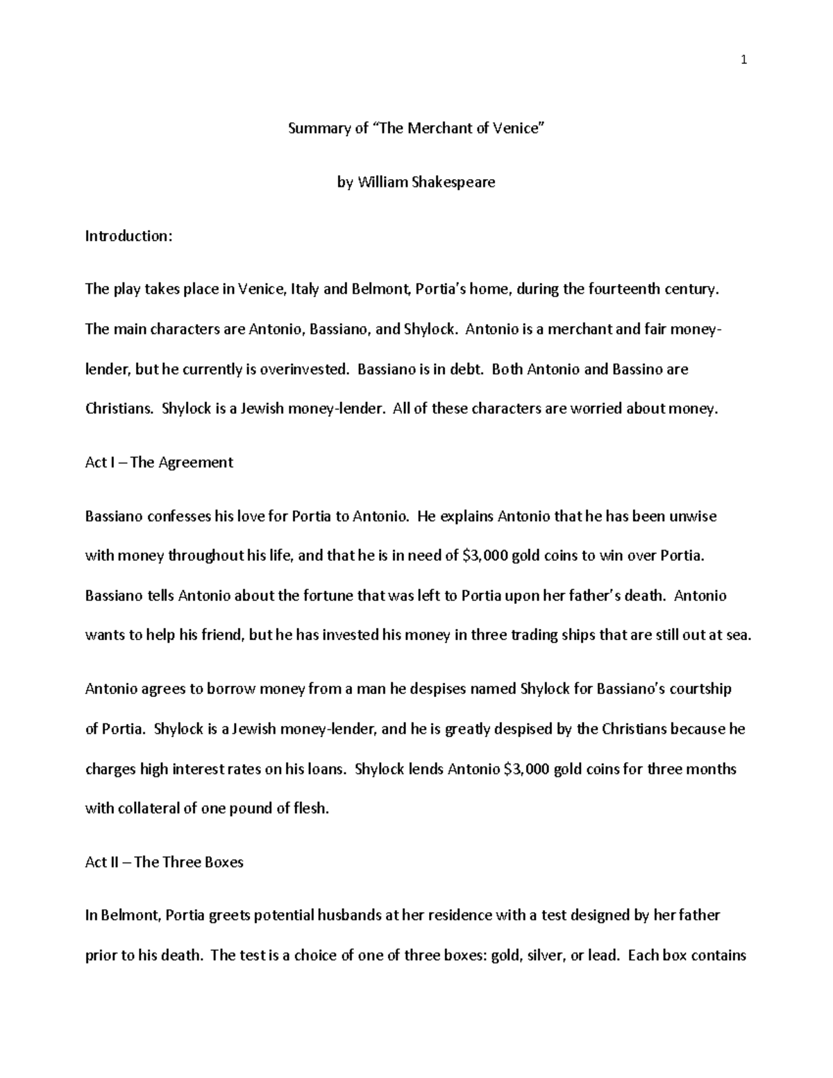 Merchant Of Venice Summary - Summary of “The Merchant of Venice” by