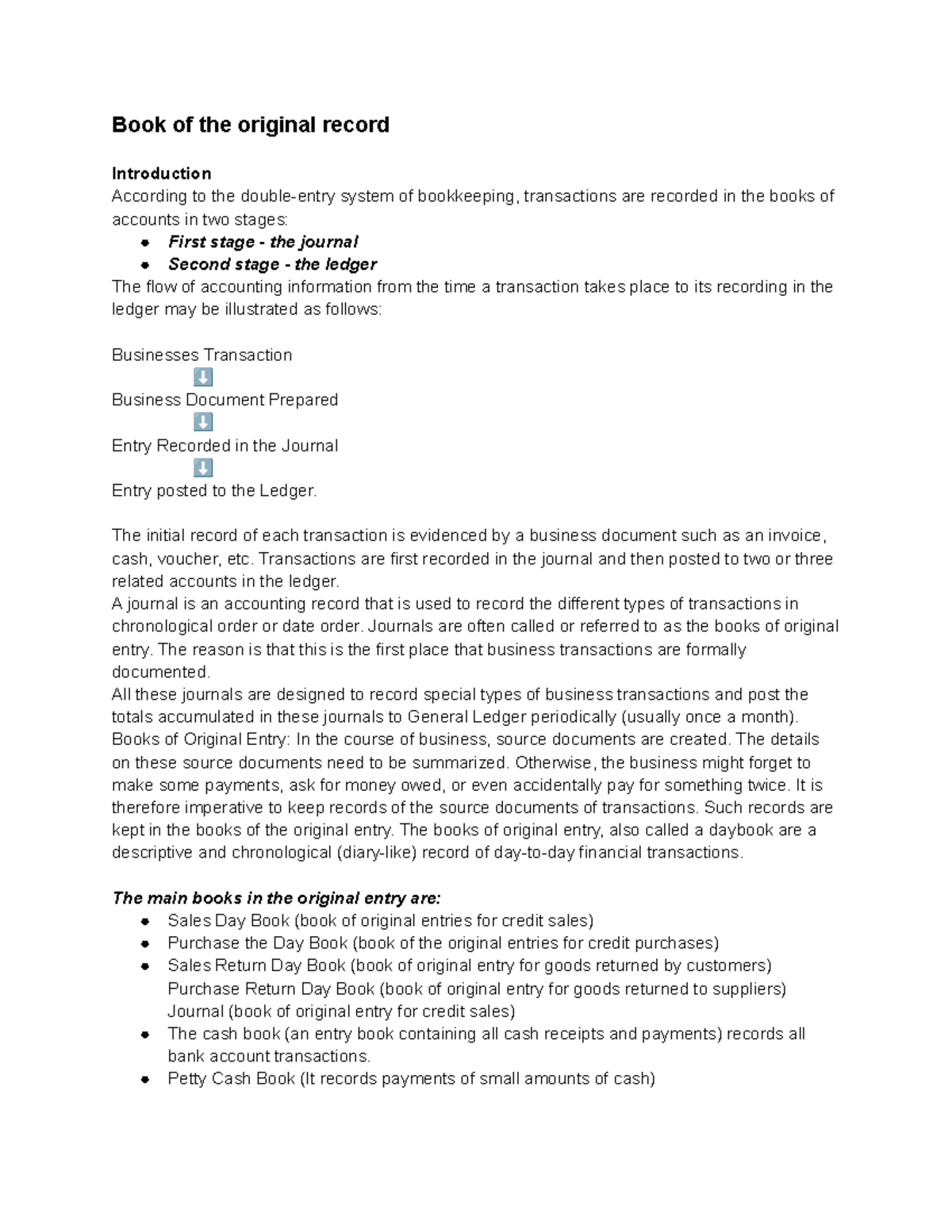 Book of the original record, journal Book of the original record