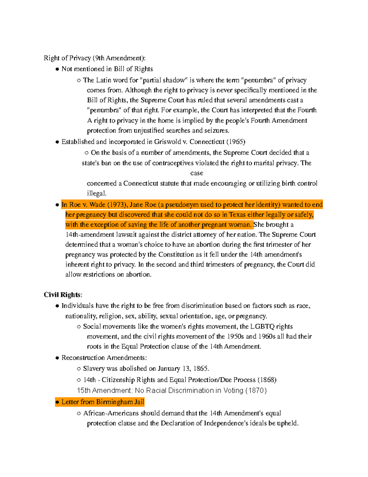 Unit 3 Right of Privacy (9th Amendment) - Right of Privacy (9th ...