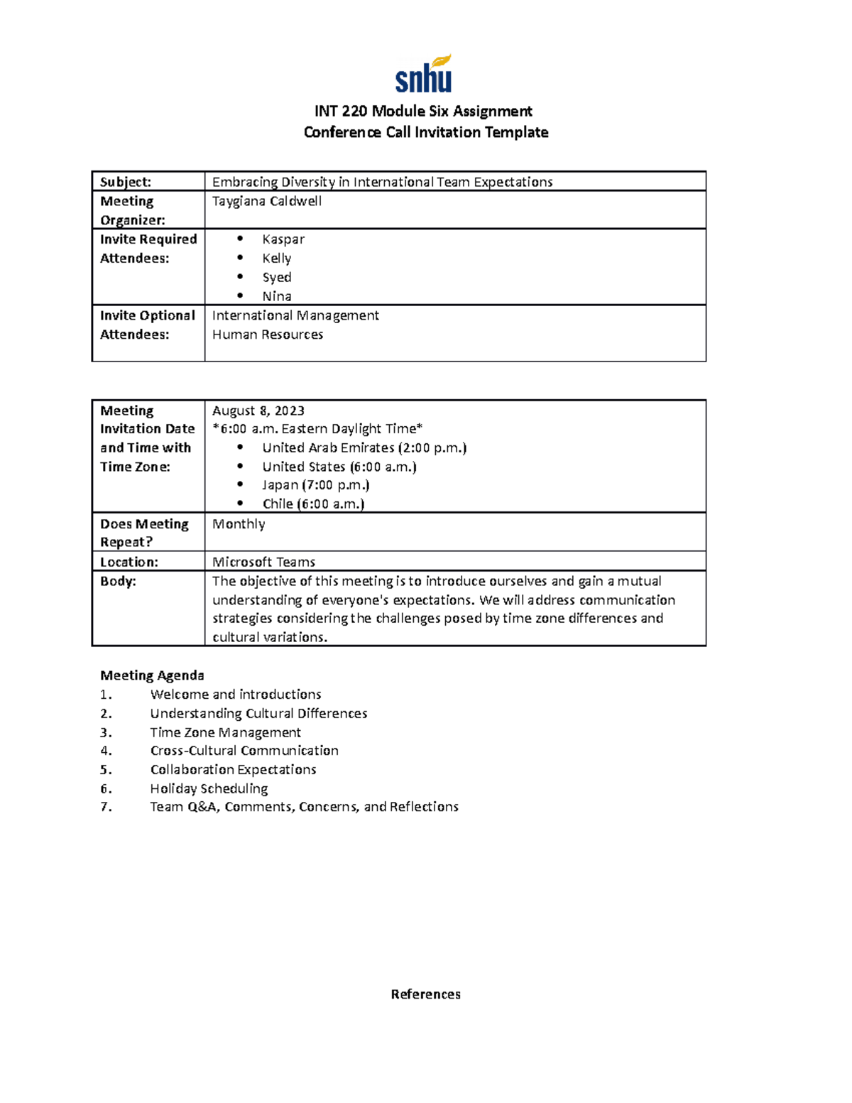 Conferenece call int - conference call - INT 220 Module Six Assignment ...