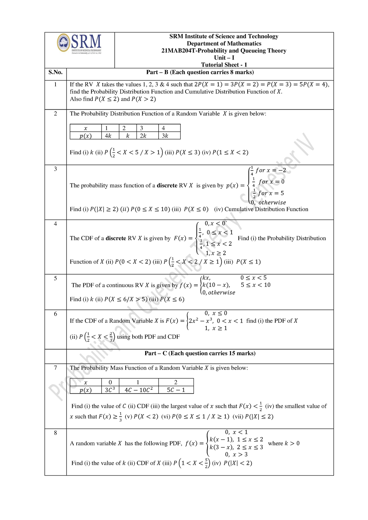 Tutorial-1-21MAB204T - SRM Institute of Science and Technology ...