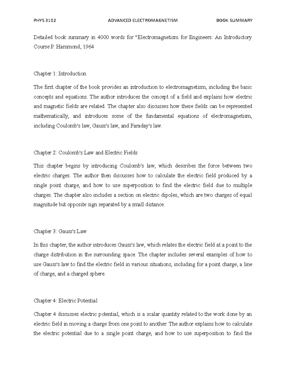 Detailed book summary Electromagnetism for Engineers An Introductory ...