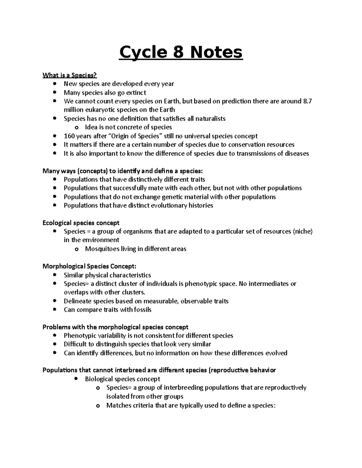 Cycle 8 Notes Speciation - Cycle 8 Notes What is a Species? New species ...
