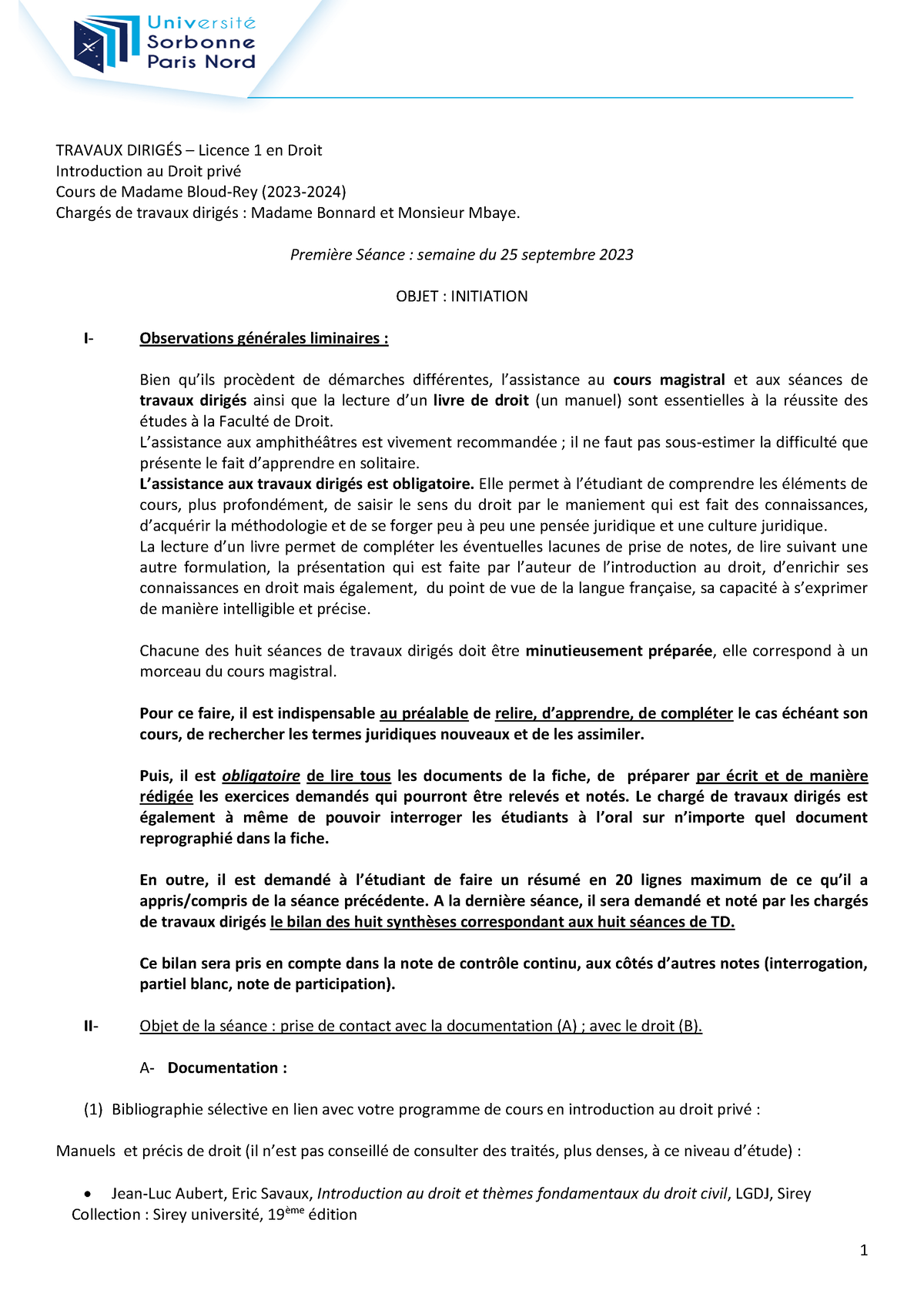 Travaux Dirigés-1 - TRAVAUX DIRIGÉS – Licence 1 En Droit Introduction ...