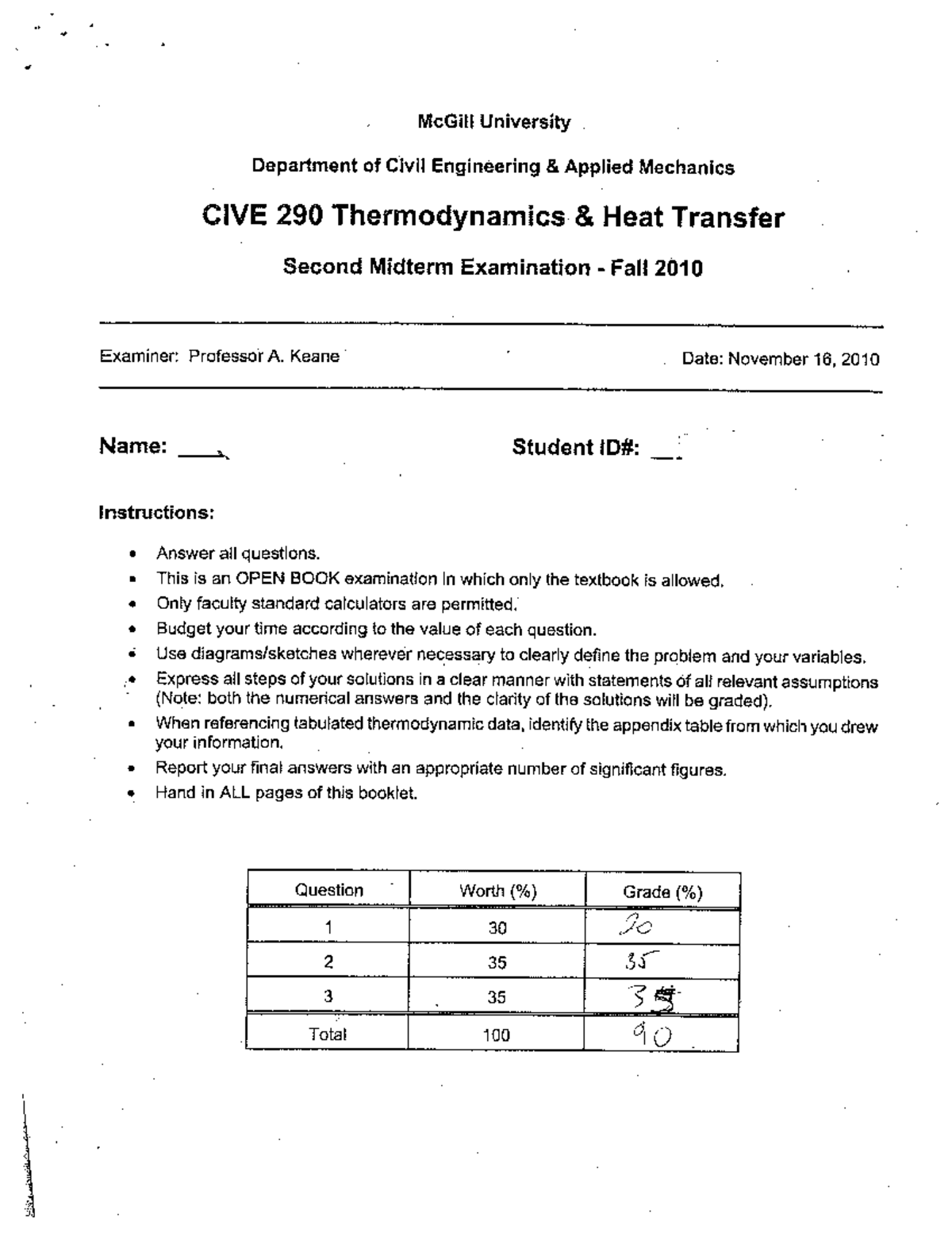 Midterm exam 2 16 November Fall 2010, questions and answers - McGill ...